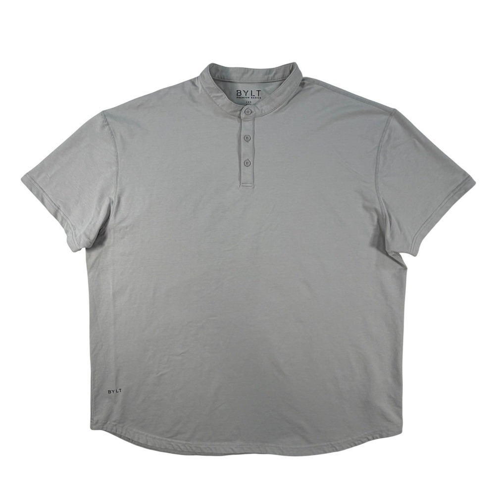 BYLT Premium Basics 3XL Mens Lux Henley Shirt Gray Short Sleeve Stretch